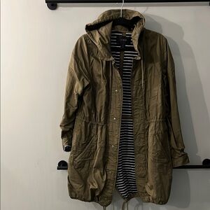 J. Crew Green Military Field Jacket with Hood Lightweight and Casual